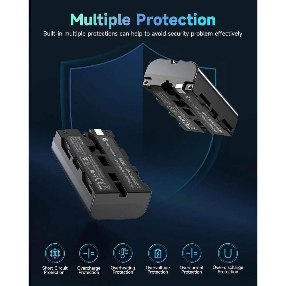 FirstPower NP-F550 Battery 2-Pack and USB Dual Slot Charger Compatible with Sony